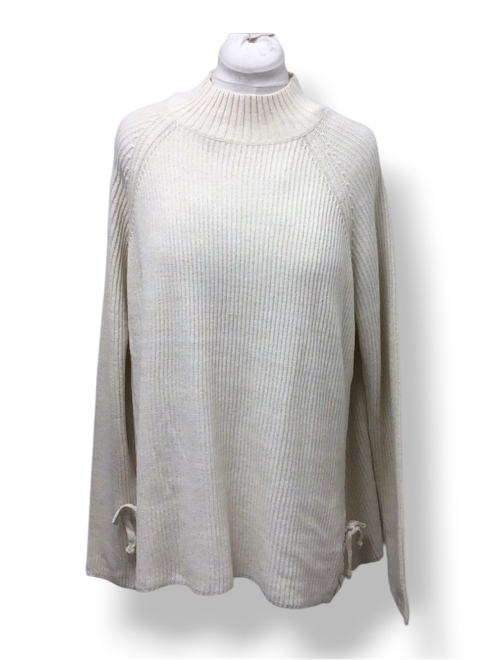 Unit Fashion Inc Women’s Oversized Mock Neck Ribbed Knit Sweater Preppy Ivory 1X